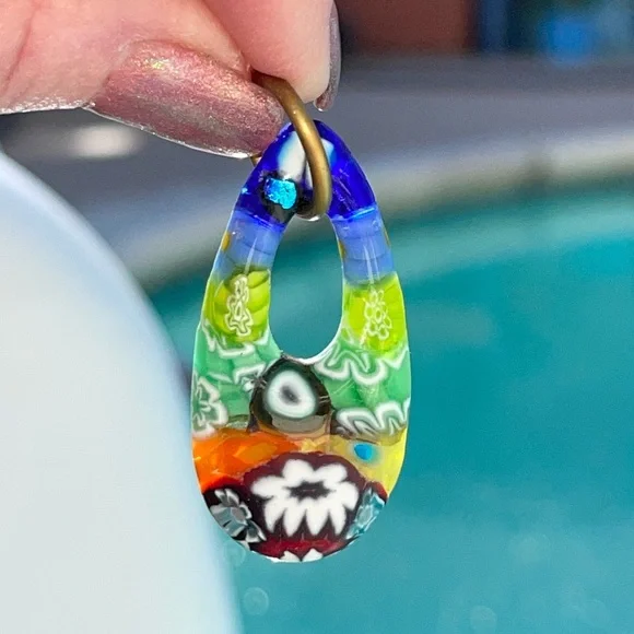 Italian Millifiore Glass fused Pendant with butterfly and dichroic speck